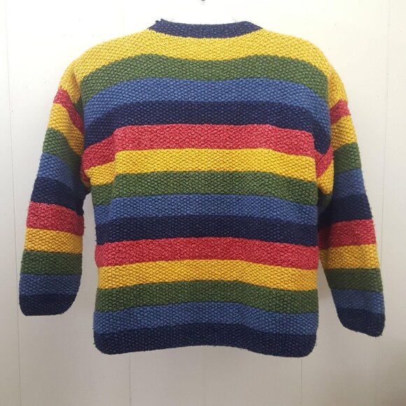 Del Mundo Oversized Wool Striped Sweater Pullover Hand Knit - Picture 3 of 6